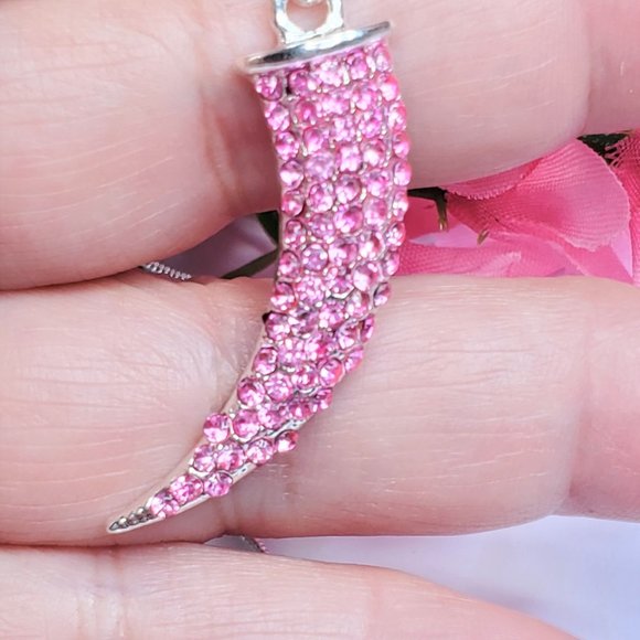 Pink Pave Crystal Horn Necklace - Picture 4 of 6